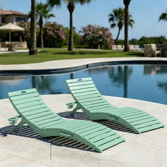 Pre-Assembled Folding in-Pool Lounge Chair, HDPE Outdoor Chaise Lounge with Cup Holder, Pool Lounge Chair for Poolside - Photo 1