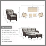 HUMMUH Outdoor Furniture 6 Pieces Patio Furniture Set Wicker Outdoor Sectional Sofa with 2 Patio Chairs, Ottomans - Photo 7