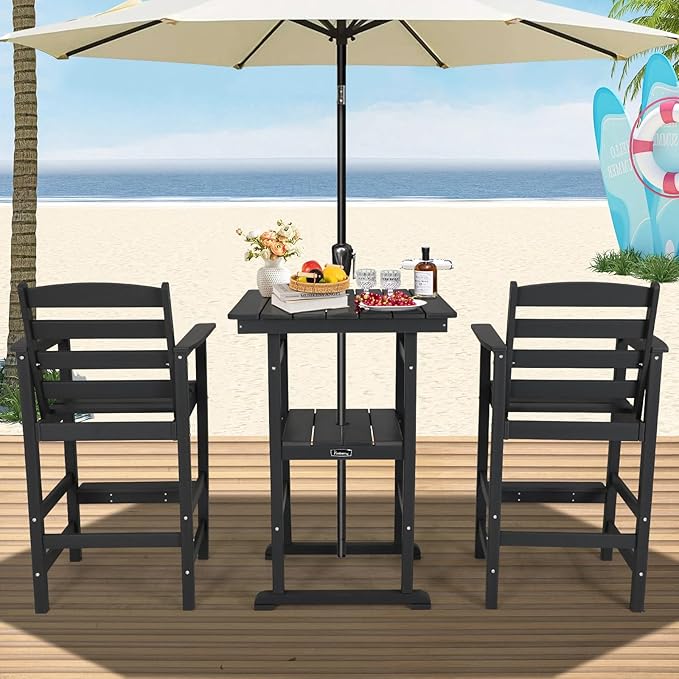 FUNBERRY Bar Height Outdoor Chairs, Tall Adirondack Chairs Set of 2, All Weather HDPE Outdoor Bar Chair for Bistro Patio Balcony
