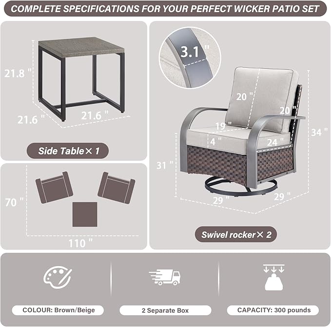 Belord Outdoor Swivel Rocker Patio Chairs Set of 2 - Photo 2