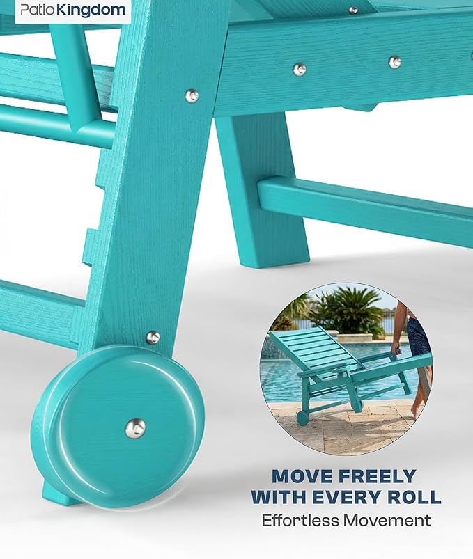 5-Position Adjustable Lounge Chair Outdoor, HDPE Outdoor Chaise Lounge with Cup Holder & Wheels - Photo 3