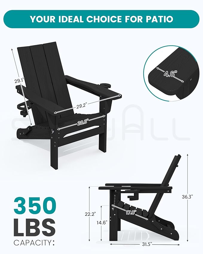 SERWALL Adirondack Chair with Dual Cup Holders, Folding Modern Adirondack Chair - Photo 3