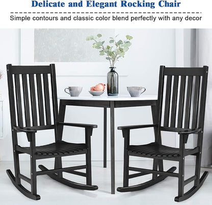 Giantex Rocking Chair Acacia Wood Frame Outdoor& Indoor for Garden, Lawn, Balcony, Backyard and Patio Porch Rocker (2, Black)