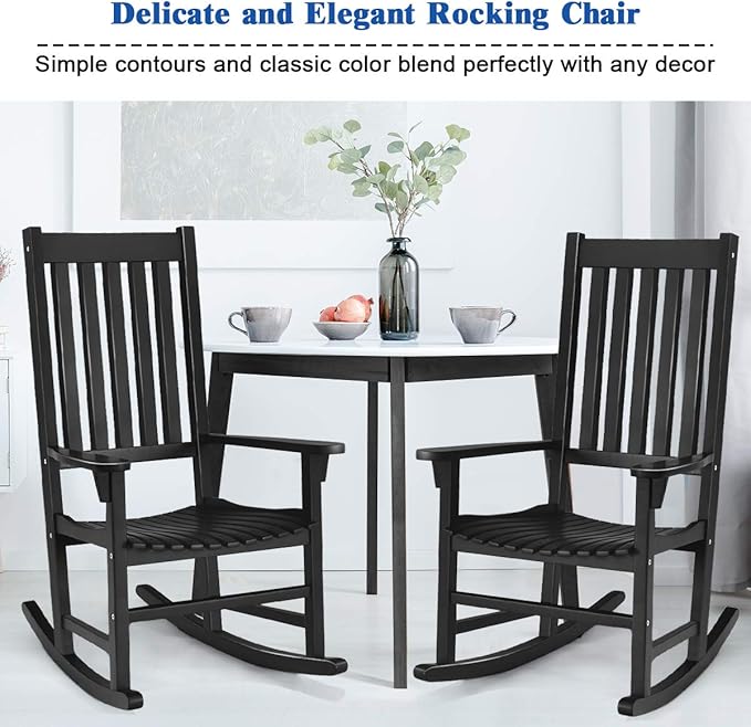 Giantex Rocking Chair Acacia Wood Frame Outdoor& Indoor for Garden, Lawn, Balcony, Backyard and Patio Porch Rocker (1, Black)