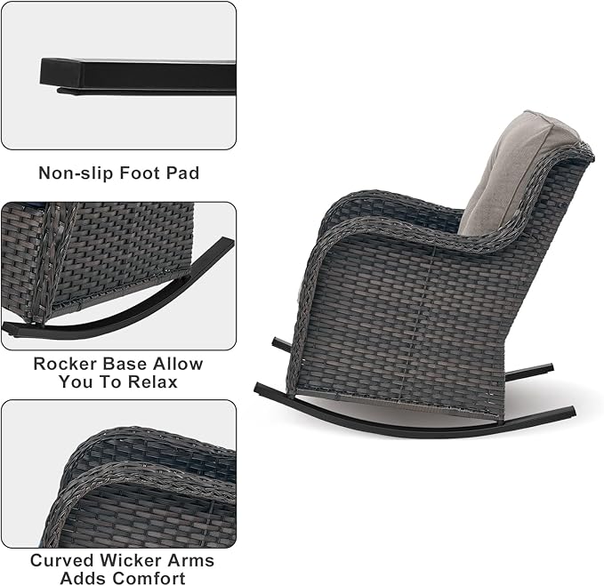 Rilyson Patio Chairs Outdoor Rocking Chair - 3 Piece Wicker Patio Bistro Set Rattan Patio Furniture Rocker Chairs and - Photo 3