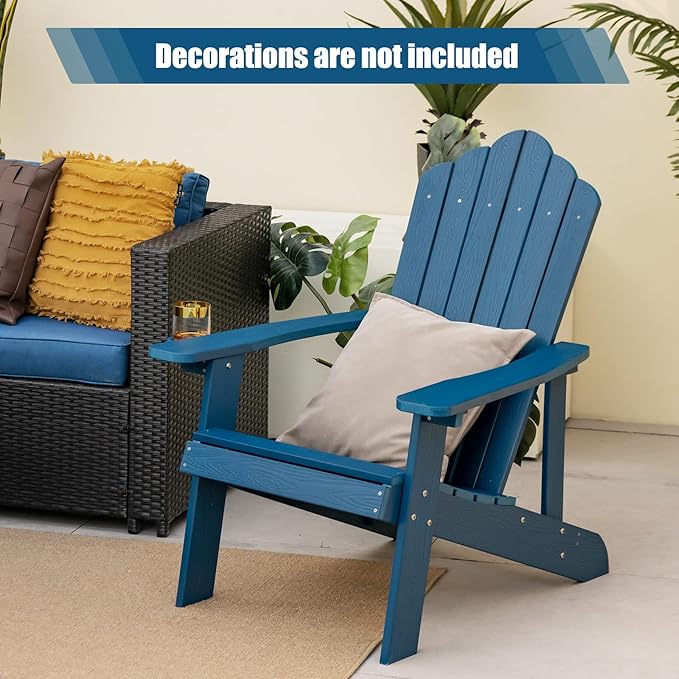 Giantex Outdoor Adirondack Chair - Oversized Patio Chairs w/Hidden Cup Holder, Realistic Wood Grain, 380 LBS Weight Capacity, Weather Resistant Firepit Chairs for Backyard, Garden (1, Navy)