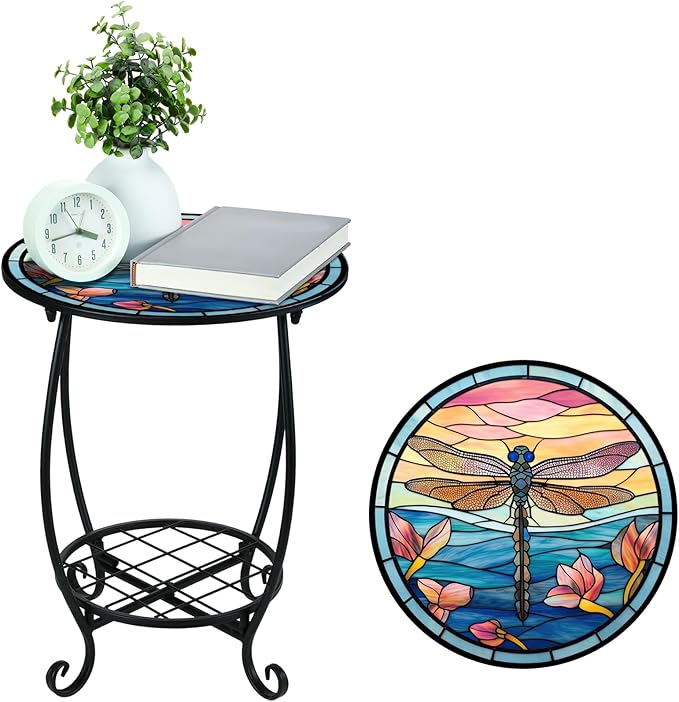 Outdoor Side Table Round Small Mosaic Patio Accent Indoor End Plant Coffee Tea Table for Yard Patio Porch Garden Living - Photo 7