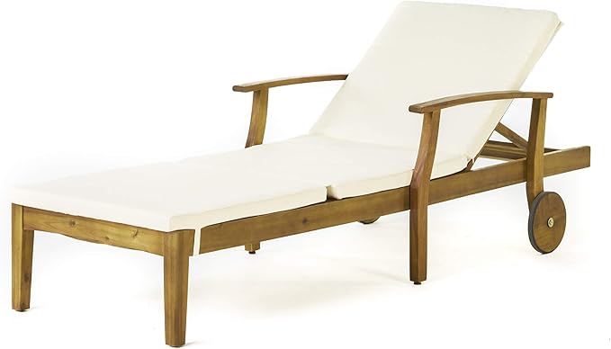 Christopher Knight Home Perla Outdoor Chaise Lounge with Water Resistant Cushion, Teak Finish / Cream