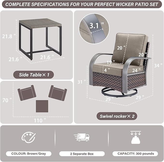 Belord Outdoor Swivel Rocker Patio Chairs Set of 2 - Photo 2