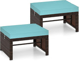 RELAX4LIFE Wicker Outdoor Ottoman Set of 2 - Rattan Footstools Foot Rest w/Removable Cushions - Photo 1