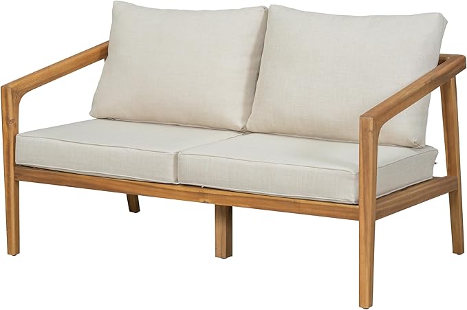 Merax 4 Piece Patio Outdoor Furniture Set, All-Weather Acacia Wood Loveseat Sofa, 2 Armchairs w/Coushions - Photo 4