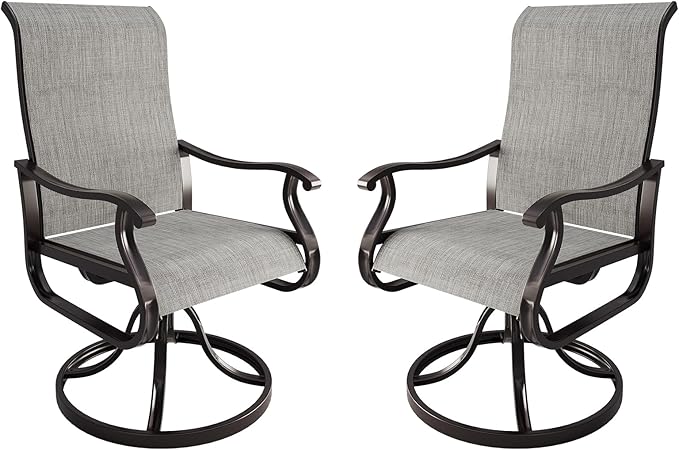 Amopatio Patio Swivel Chairs Set of 2, Outdoor Swivel Rocker Dining Chairs with All Weather Textilene High Back & Metal Frame, for Backyard Deck Lawn, Light Gray