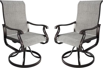 Amopatio Patio Swivel Chairs Set of 2, Outdoor Swivel Rocker Dining Chairs with All Weather Textilene High Back & Metal Frame, for Backyard Deck Lawn, Light Gray