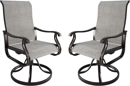 Amopatio Patio Swivel Chairs Set of 2, Outdoor Swivel Rocker Dining Chairs with All Weather Textilene High Back & Metal Frame, for Backyard Deck Lawn, Light Gray