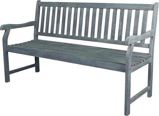 JONATHAN Y BNH101B Laurel 59.1" 3-Seat Slat-Back 600-Lbs Support Acacia Wood Outdoor Garden Patio Bench for Garden, Lawn, Backyard, Pool, Deck, Beach, Firepit, Gray
