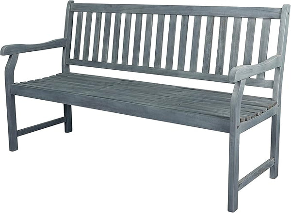 JONATHAN Y BNH101B Laurel 59.1" 3-Seat Slat-Back 600-Lbs Support Acacia Wood Outdoor Garden Patio Bench for Garden, Lawn, Backyard, Pool, Deck, Beach, Firepit, Gray