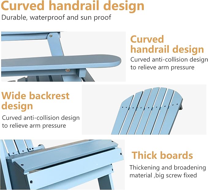 PayLessHere Adirondack Chairs, Weather Resistant Patio Chairs with Pinewood Wooden Textured for Patio Lawn Garden - Photo 7