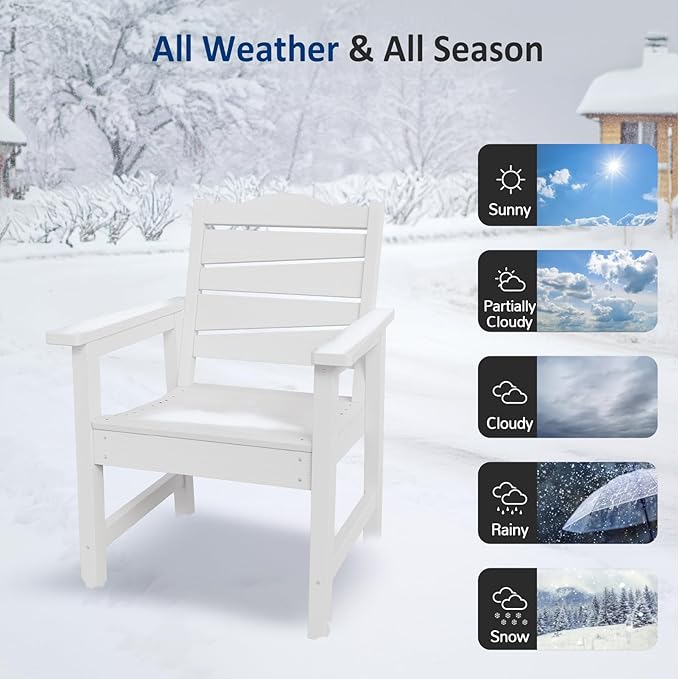 Weatherproof Patio Chair, Poly Lumber Outdoor Patio Chairs with Ergonomic Curved Seat, 400lbs Capacity Outdoor Dining Chairs for Garden, Porch, Lawn & Backyard, White