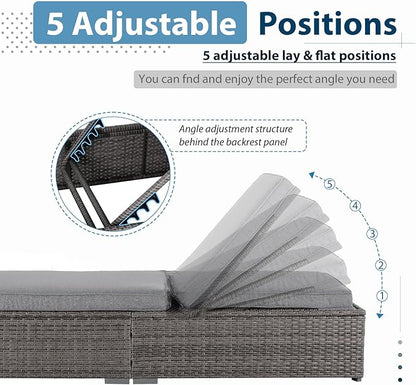 JOIVI Outdoor Chaise Lounge Chair, All-Weather PE Wicker Patio Chairs Pool Lounge Chairs for Outside, Gray Rattan Reclining Outdoor Chair with Adjustable Backrest and Removable Grey Cushion