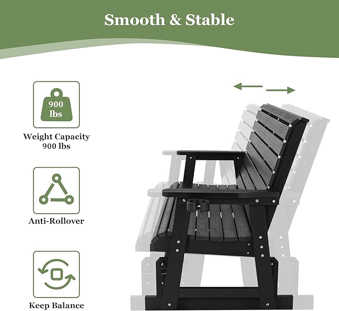 Poly Lumber Patio Glider with Cup Holders, High Backrest and Deep Contoured Seat, HIPS Material, All-Weather Resistant - Photo 5