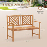 HAPPYGRILL Outdoor Wood Bench, 2-Seat Acacia Wood Loveseat Chair w/Slatted Seat & Patterned Backrest, 800 lbs Capacity - Photo 3