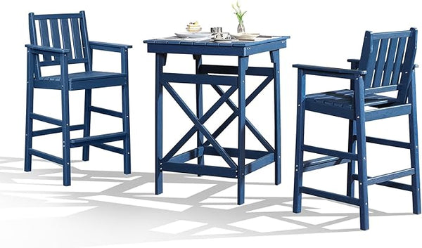 3-Piece Adirondack Chairs and Table Set, HDPE Outdoor Bar Sets, All Weather Outdoor Bar Stools Set - Photo 1