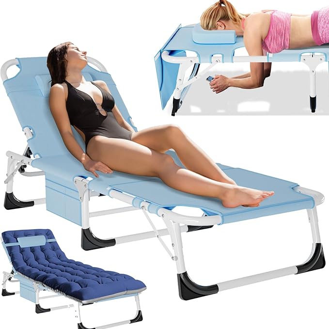 MOPHOTO Tanning Chair, Outdoor Sunbathing Lounge Chair 5-Position, Folding Chaise Lounger - Photo 1
