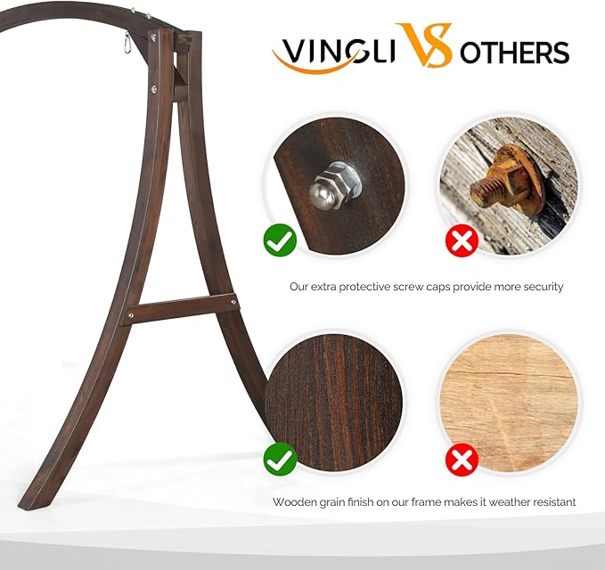 VINGLI 5FT Porch Swing Frame, 1000LBS Heavy Duty A-Frame Wooden Porch Swing Stand with Curved Arc Top - Photo 3