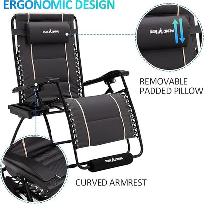 Amopatio XXL Folding Zero Gravity Chair with Cup Holder for Outdoor and Indoor Oversized Heavy Duty Patio Reclining Lounge Chairs with Tray/Footrest/Headrest Support 500LBS Dark Gray