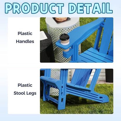 Adirondack Chair Set of 2, All Weather Plastic Adirondack Chairs, Fire Pit Chairs with Cup Holder, Outdoor Lawn Chair for Patio, Garden, Backyard, Klein Blue
