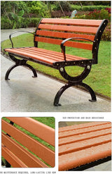 150cm Garden Park Bench with Backrest and Armrest Plastic Wood Garden Bench Porch Chair Weather-Resistant Square Chair - Photo 7