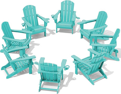 SERWALL Adirondack Chair with Cup Holders - Composite Adirondack Chairs Set of 8 HDPE Outdoor Chairs All Weather Use- Aruba