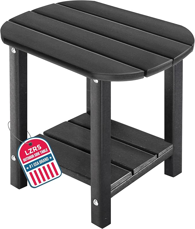 LZRS Outdoor Side Table - 2-Tier Adirondack HDPE Patio End Table for Pool, Porch,Balcony & Backyard,Weather Resistance for Indoor and Outdoor use(Black)