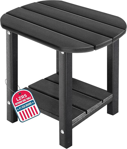 LZRS Outdoor Side Table - 2-Tier Adirondack HDPE Patio End Table for Pool, Porch,Balcony & Backyard,Weather Resistance for Indoor and Outdoor use(Black)