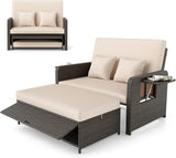 LDAILY Moccha Outdoor Daybed, Wicker Loveseat Sofa Set with 4-Postion Adjustable Backrest, Storage Ottoman, Cushions - Photo 1