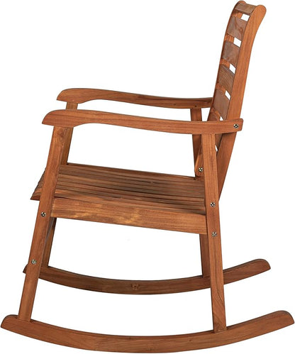 Eyely KCR101A Carrie Modern Slat-Back 300-Lbs Support Acacia Wood Patio Outdoor Rocking Chair for Garden, Lawn, Backyard, Pool, Deck, Beach, Firepit, Teak