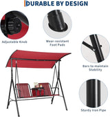 Porch Swing with Cup Holders & Pivot Storage Table & Cooler Bag with Adjustable Canopy for 2 Person Patio Swing for - Photo 5