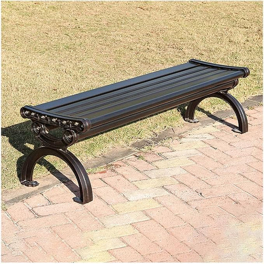 Outdoor Bench Chair Cast Aluminum Park Bench Large All Weather Metal Garden Bench for Backyard Porch Lawn (150cm DB Armless No Backrest Bench)