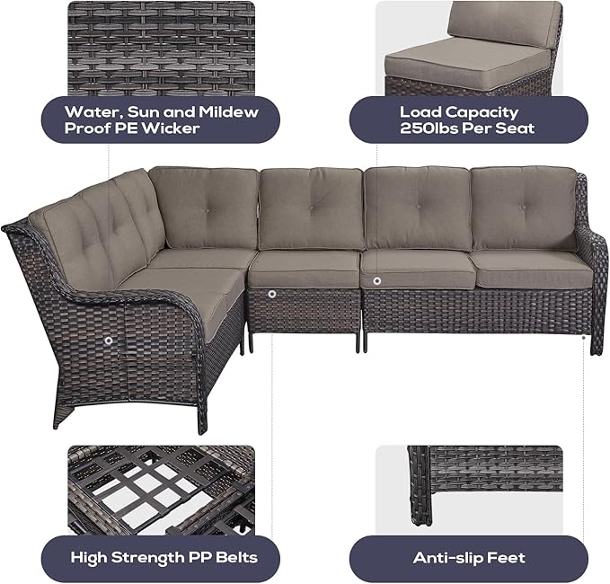 Belord Patio Furniture Set 6 Seats, Outdoor Swivel Rocker Patio Chairs, Oversized Outdoor Sectional Couch - Photo 3