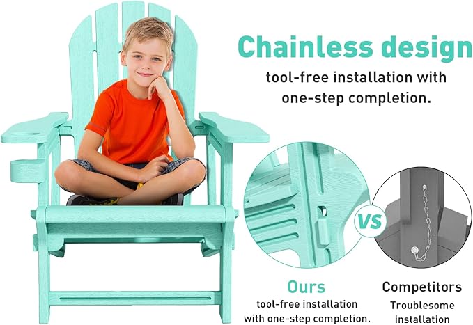 Adirondack Chair, Tool-Free Assembly All-Weather Adirondack Chairs, HDPE Fire Pit Chairs with Cup Holder, Outdoor Chair for Patio Garden (Aruba)