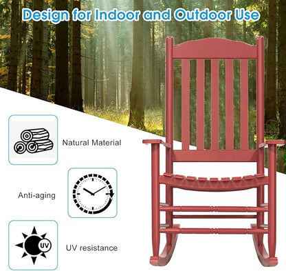 D&F Design Outdoor Rocking Rocker, Wood Rocking Chair with High Back and Curved Seat, UV Treated (Red), Outdoor and Indoor use