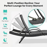 80'' Outdoor Wicker Chaise Lounge Chairs Set of 2, Patio Rattan Reclining Chair with Pull-Out Side Table - Photo 6