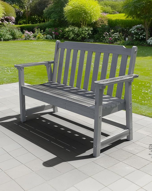 Outdoor Bench, 2-Person HDPE Garden Bench, All Weather Poly Patio Bench for Outdoors, Garden, Backyard, Porch and Park, 660 lbs Weight Capacity, Grey, 2 Pack