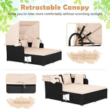 Moccha Outdoor Daybed with Retractable Canopy, Wicker Cabana with 2 Side Tables & Soft Cushions - Photo 4
