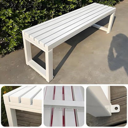 Metal Bench for Outdoor, Garden Seat 2-Person Patio Bench Weatherproof Backyard Seat Backless Entryway Chair Easy Installation 3.3ft 3.9ft 4.9ft 5.9ft(Black,4.9ft)