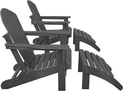 WestinTrends Malibu Outdoor Lounge Chairs Set, 5-Pieces Adirondack Chair Set of 2 with Ottoman and Side Table, All Weather Poly Lumber Patio Lawn Folding Chair for Outside, Gray