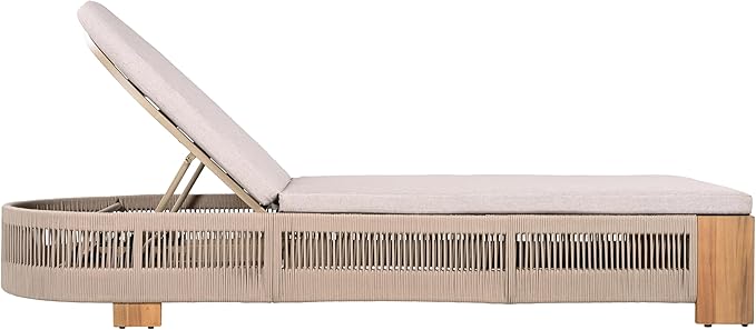 Christopher Knight Home Daskz Patio Chaise Lounge Chair Set of 2, Patio Outdoor Acacia Wood Chaise Lounge with Cushions, Adjustable Backrest Poolside Beach Yard Seating, Rope Design, 79.5'',Teak+Beige