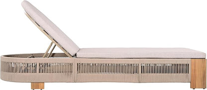 Christopher Knight Home Daskz Outdoor Chaise Lounge Chair Set of 4, Patio Outdoor Acacia Wood Chaise Lounge, Adjustable Backrest Poolside Beach Yard Recliner Chair, Rope Design, 79.5'', Teak+Beige