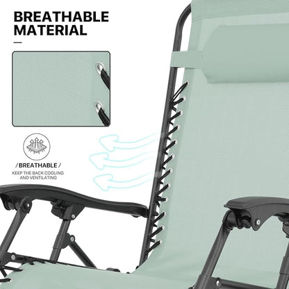 MoNiBloom Zero Gravity Chairs Set of 2 Outdoor Folding Patio Lounge Chairs for Outside Reclining Lawn Chairs Recliner Beach Chairs for Adults, Sage Green