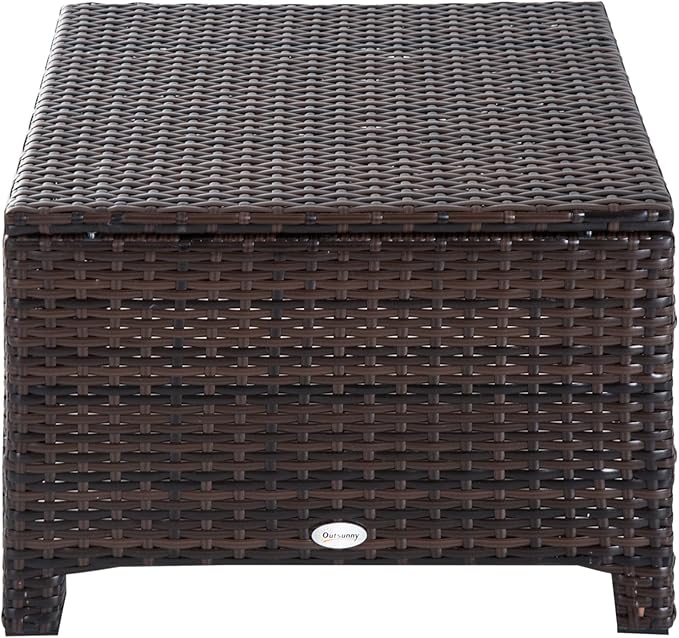 Outsunny 2 Piece 20" Patio Wicker Ottoman with Thick Padded Cushion, Multipurpose Outdoor PE Rattan Footrest, Additional Seating, Side Table, Dark Brown, White